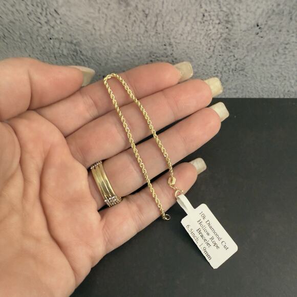 10k Yellow Gold Diamond Cut Rope Bracelet 6.5in, 1.9mm, ITALY~NEW - Picture 6 of 7